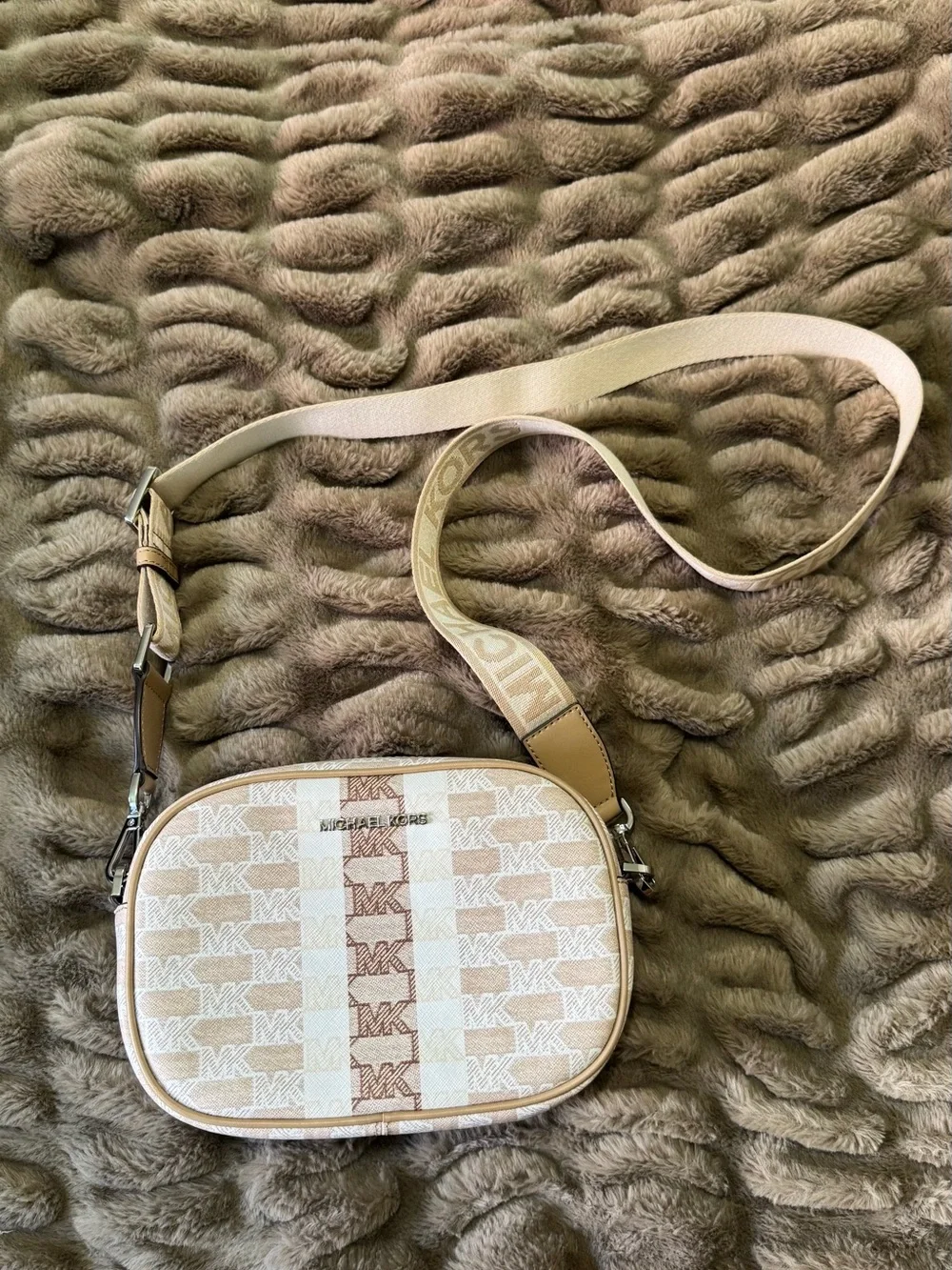 Michael Kors Cream and Tan Signature Crossbody Bag